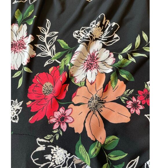 Signature by Robbie Bee Midi Dress Sz M Dark Floral Cowl Neck Sleeveless Stretch - Picture 3 of 11